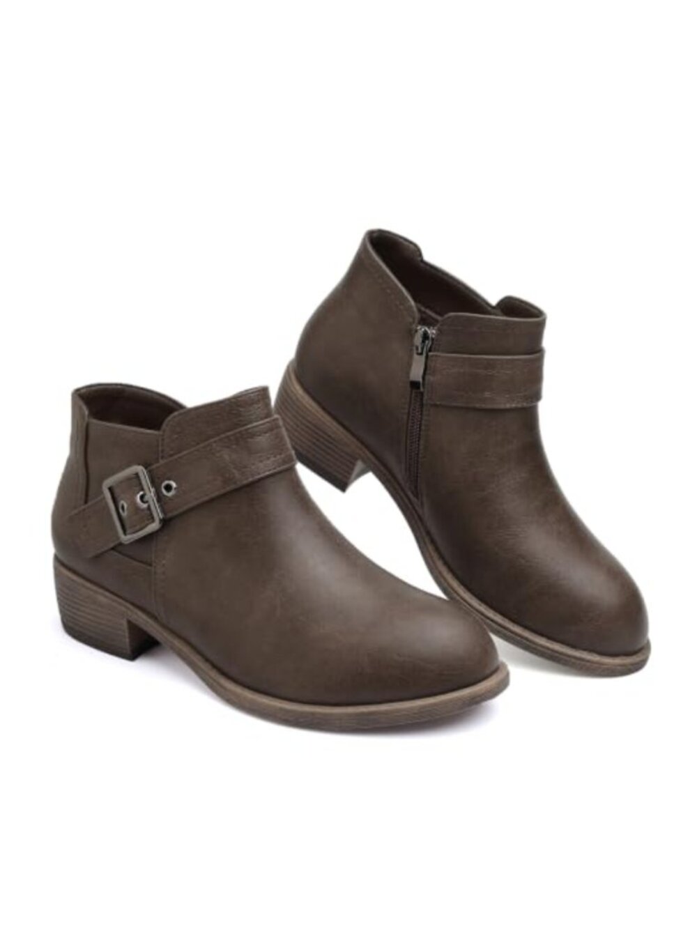 Womens Waterproof Faux Leather Ankle Boots Low Block Heel Side Zipper Round Toe
